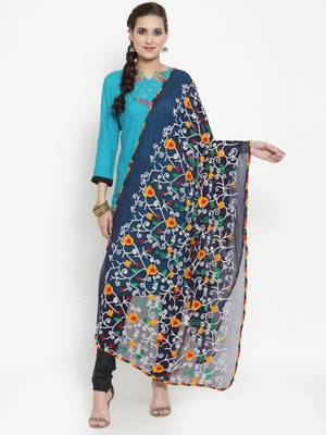 Navy Blue Nazneen Phulkari Work Dupatta 1