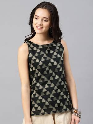 Beige Geometric Jacquard Boat Neck Top 1