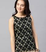 Beige Geometric Jacquard Boat Neck Top