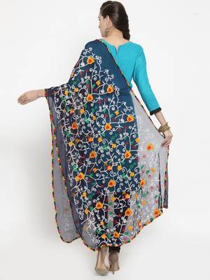Navy Blue Nazneen Phulkari Work Dupatta 2