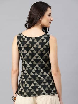 Beige Geometric Jacquard Boat Neck Top 3