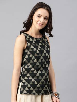 Beige Geometric Jacquard Boat Neck Top 4