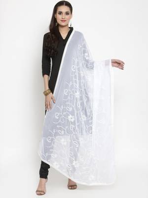 White Nazneen Karachi Work Dupatta 1