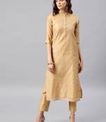 Beige Women's Chinese collar kurta in Chanderi fabric