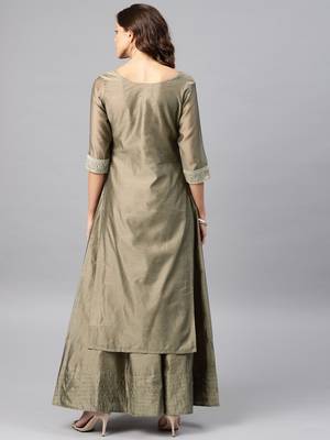 Mud Grey Women's Noor - Chanderi box pleated Kurta 3