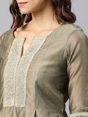 Mud Grey Women's Noor - Chanderi box pleated Kurta 5