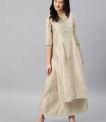 Beige Women's Noor - Chanderi box pleated Kurta