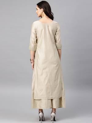 Beige Women's Noor - Chanderi box pleated Kurta 3