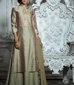 Bronze And Silver Chanderi Readymade Salwar Suit