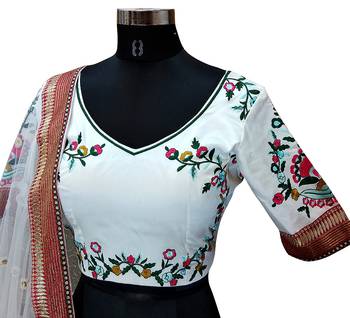 White worked taffeta silk lahenga choli with blouse 3