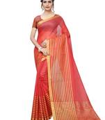 Carrot Red Color Poly Silk Zari Patta Women'S Casual Saree