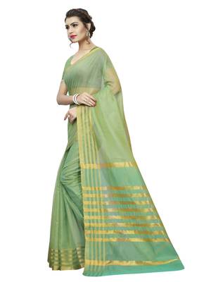 Green Color Poly Silk Zari Patta Print Women's Casual Saree 2