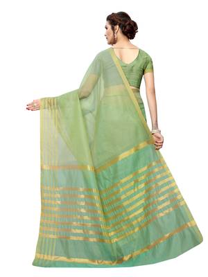Green Color Poly Silk Zari Patta Print Women's Casual Saree 3