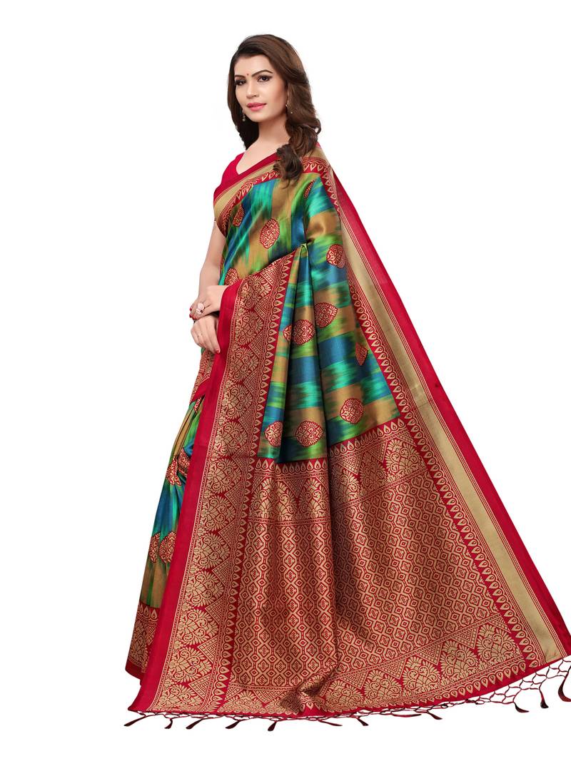 multicolor Color printed art silk sarees With Blouse Satrani Fashion