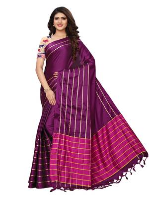 Purple Color Woven Art Silk Sarees With Blouse 1