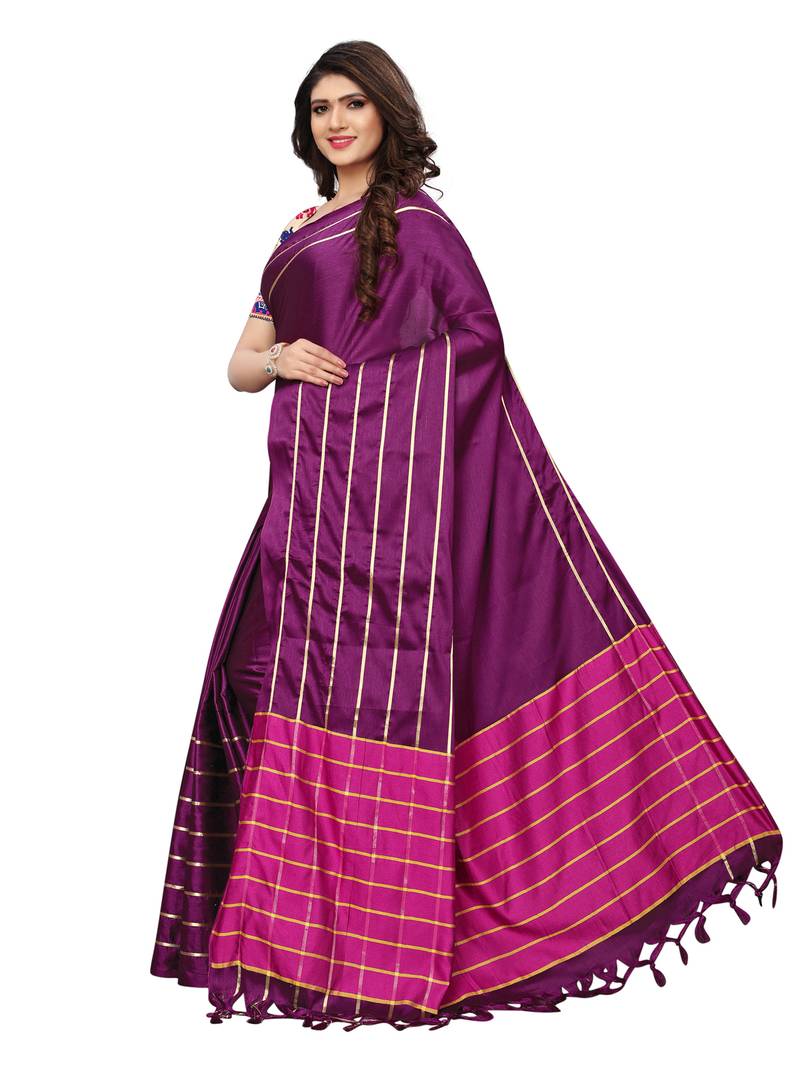 Purple Color Woven Art Silk Sarees With Blouse