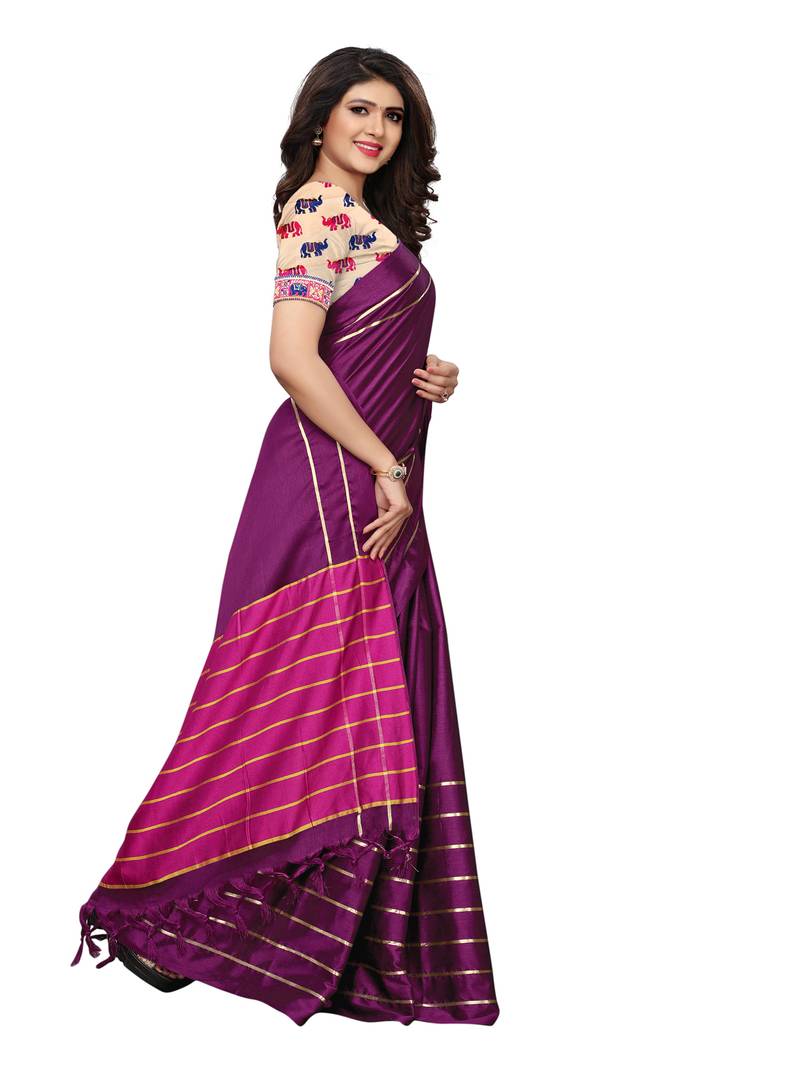 Purple Color Woven Art Silk Sarees With Blouse