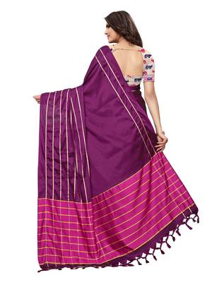 Purple Color Woven Art Silk Sarees With Blouse 4