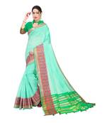 Turquoise woven cotton silk saree with blouse