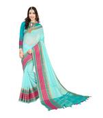 Sky blue woven cotton silk saree with blouse