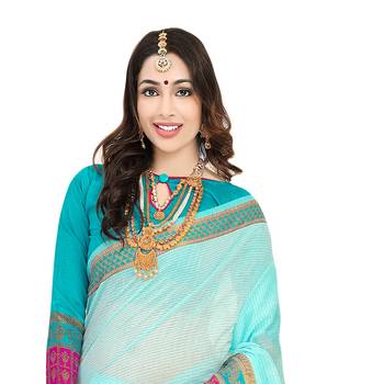Sky blue woven cotton silk saree with blouse 2