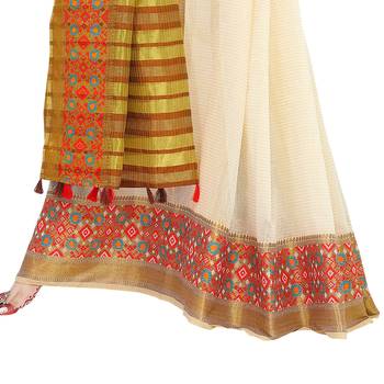 Off white woven cotton silk saree with blouse 3
