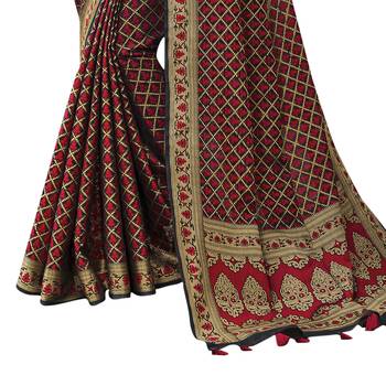 Black woven banarasi saree with blouse 3