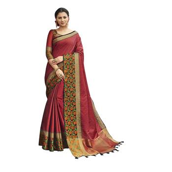 Red woven banarasi saree with blouse 1