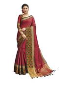 Red woven banarasi saree with blouse