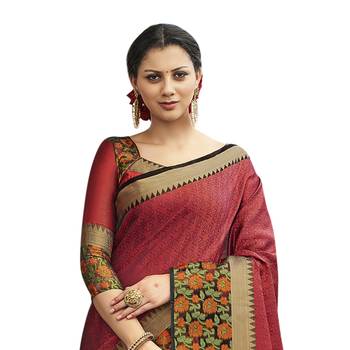 Red woven banarasi saree with blouse 2