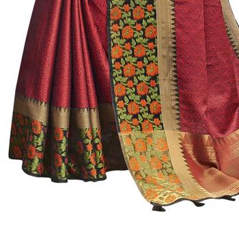 Red woven banarasi saree with blouse 3