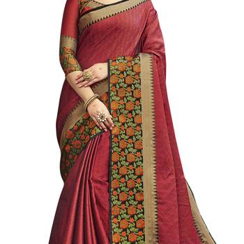 Red woven banarasi saree with blouse 4
