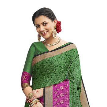 Teal woven banarasi saree with blouse 2
