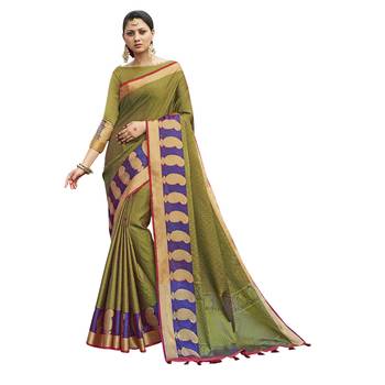 Olive woven banarasi saree with blouse 1