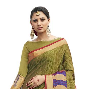 Olive woven banarasi saree with blouse 2
