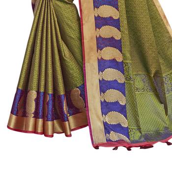 Olive woven banarasi saree with blouse 3