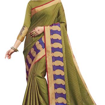 Olive woven banarasi saree with blouse 4