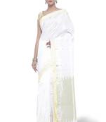 White Hand Woven Cotton Silk Saree With Blouse
