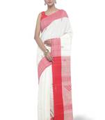 White Hand Woven Cotton Saree With Blouse