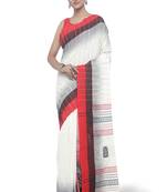 White Hand Woven Cotton Saree With Blouse
