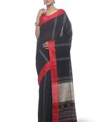 Black Hand Woven Cotton Saree With Blouse