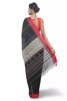 Black Hand Woven Cotton Saree With Blouse
