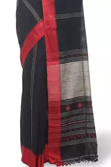 Black Hand Woven Cotton Saree With Blouse