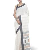 White Hand Woven Cotton Saree With Blouse