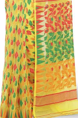 Yellow Hand Woven Cotton Saree 4