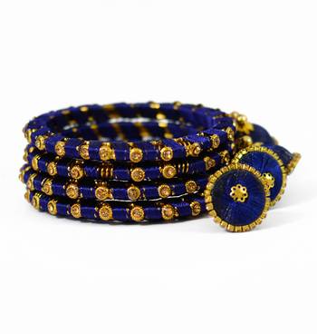 Navy Blue Silk Thread Hand Crafted Bangle Set with Kundan & Jhumki 1