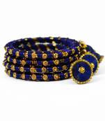 Navy Blue Silk Thread Hand Crafted Bangle Set with Kundan & Jhumki