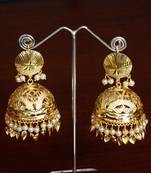 Off-White Pearls and Peepal Patti Punjabi Style Traditional Jhumka