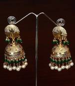 Green Beaded Gold Plated Traditional Dangler Bollywood Style Jhumka 