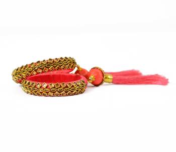 Pink Silk Thread Hand Crafted Bangle Set with Kundan & Jhumki 3